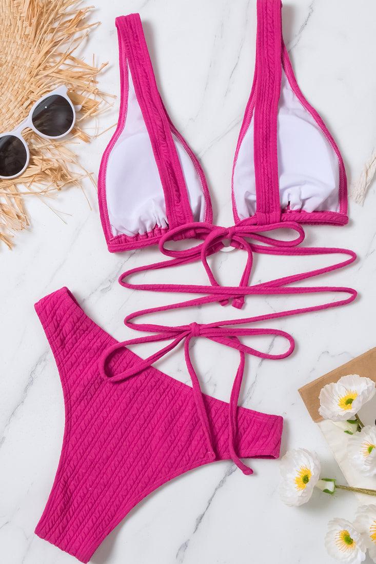 Hot Pink Multi Style Strappy Cheeky 2 Pc Swimsuit Set Bikini - AMIClubwear