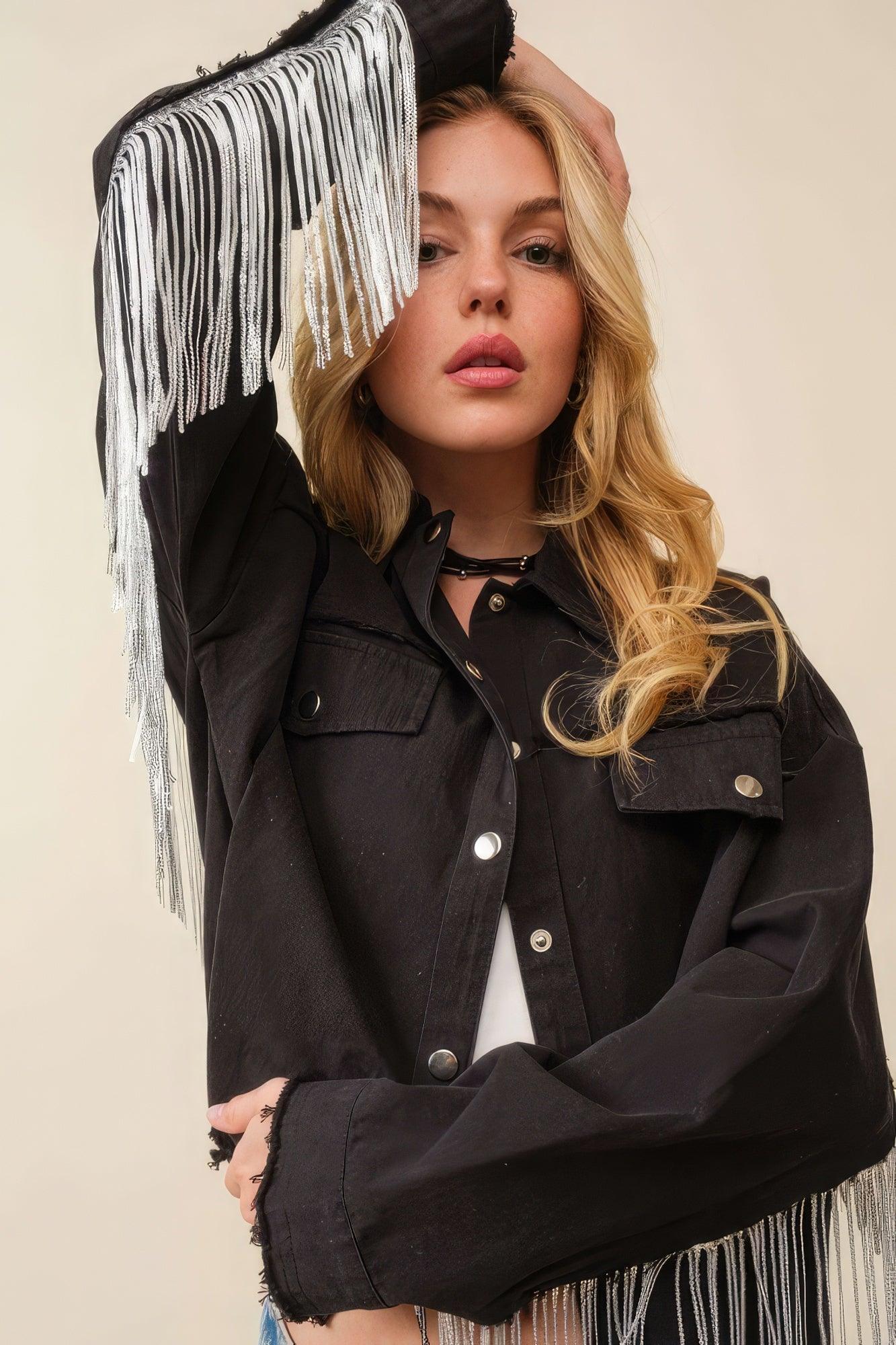 Howdy Sequin Fringe And Star Patches Jacket - AMIClubwear