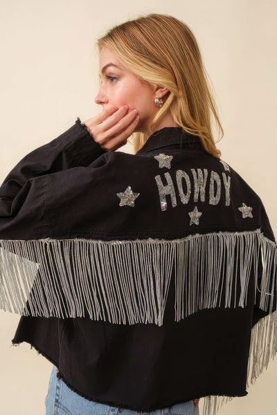 Howdy Sequin Fringe And Star Patches Jacket - AMIClubwear