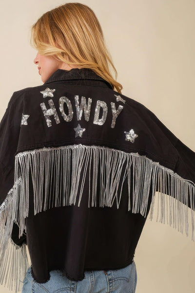 Howdy Sequin Fringe And Star Patches Jacket - AMIClubwear