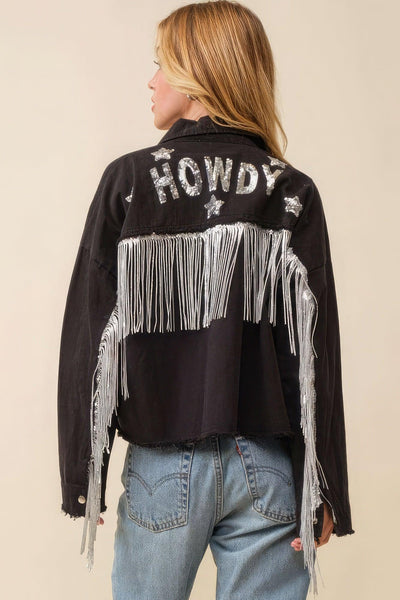 Howdy Sequin Fringe And Star Patches Jacket - AMIClubwear