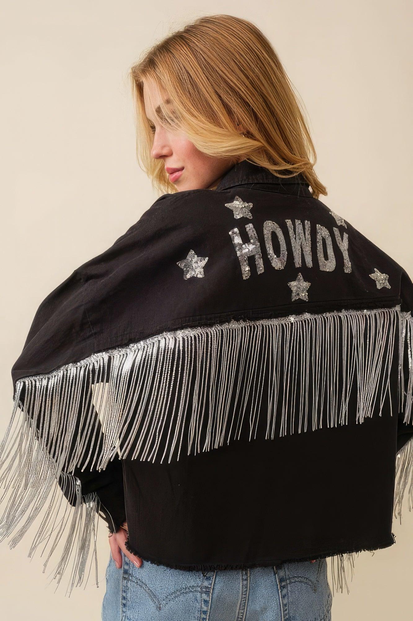 Howdy Sequin Fringe And Star Patches Jacket - AMIClubwear