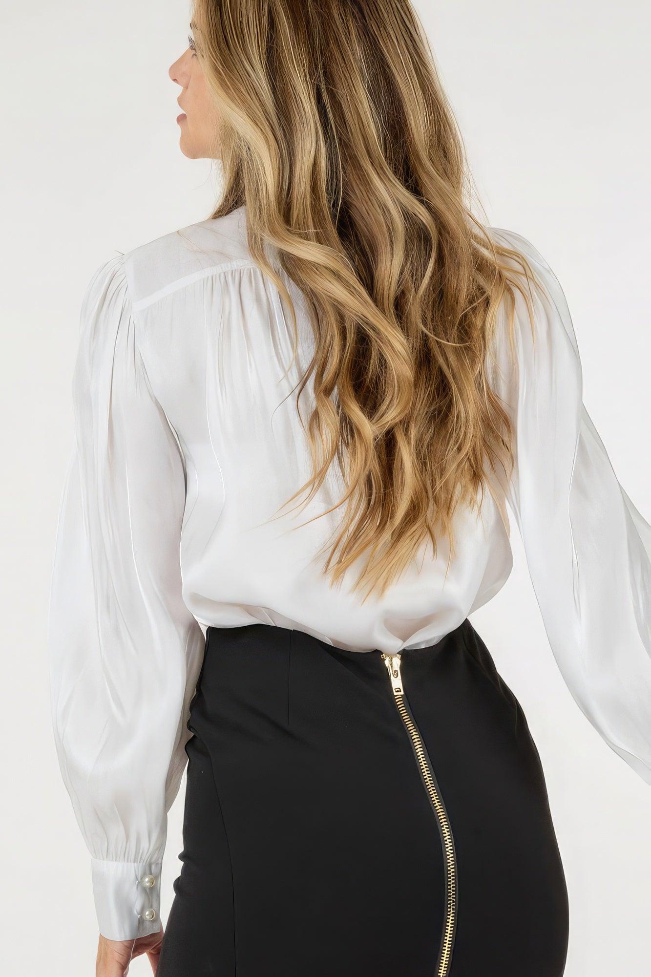 Insert Lace Trim Long Sleeve Blouse - AMIClubwear