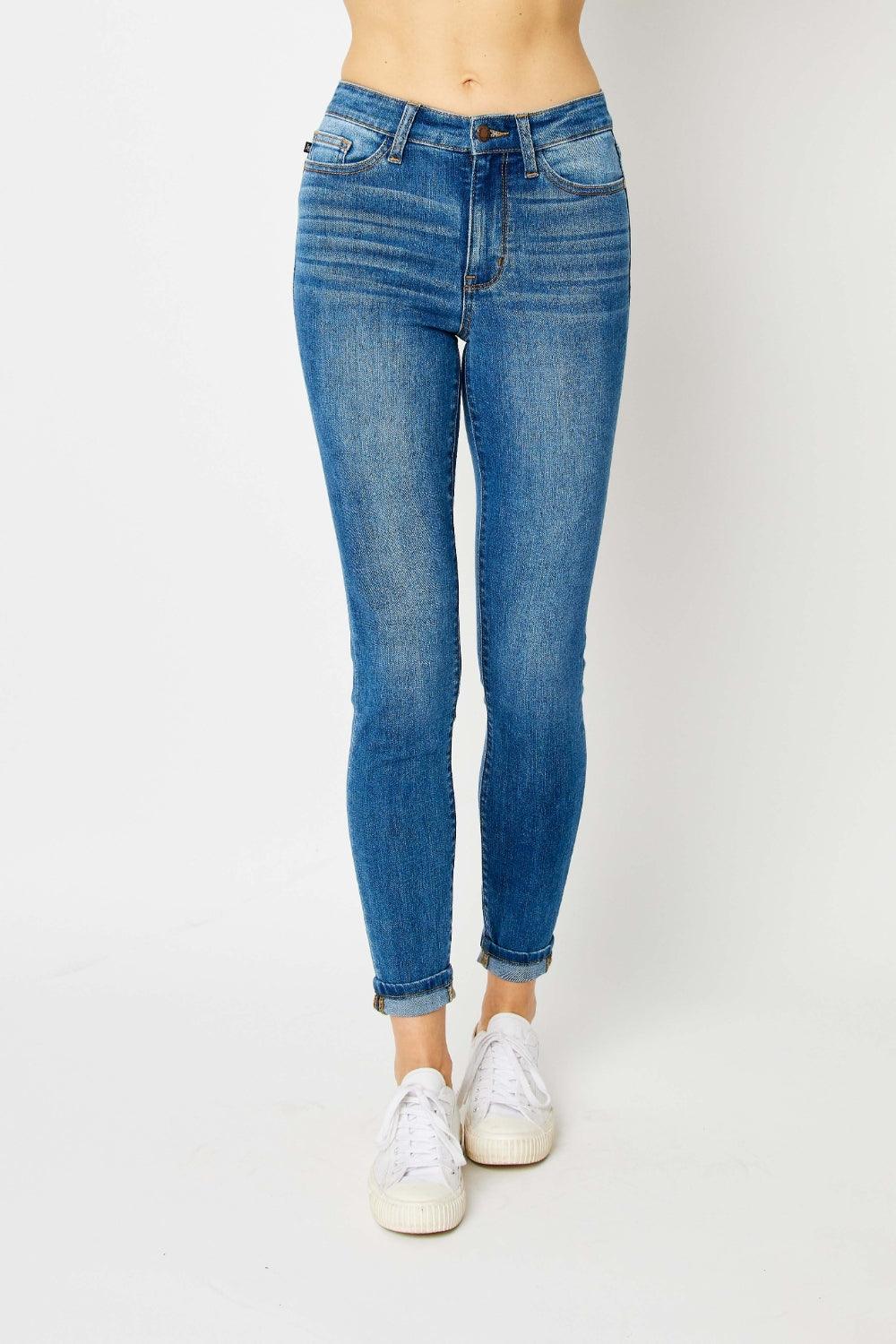 Judy Blue Full Size Cuffed Hem Low Waist Skinny Jeans - AMIClubwear