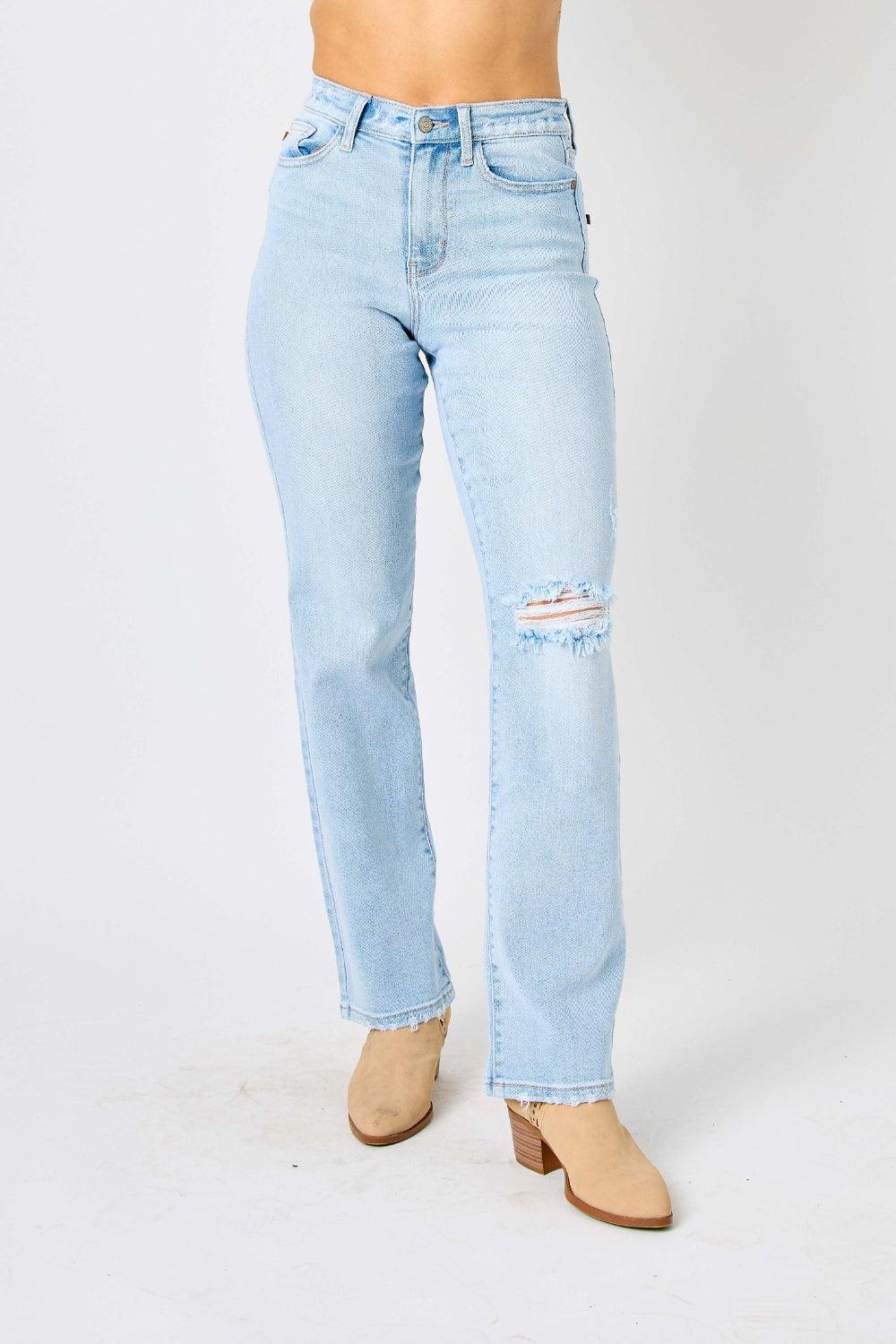 Judy Blue Full Size High Waist Distressed Straight Jeans - AMIClubwear