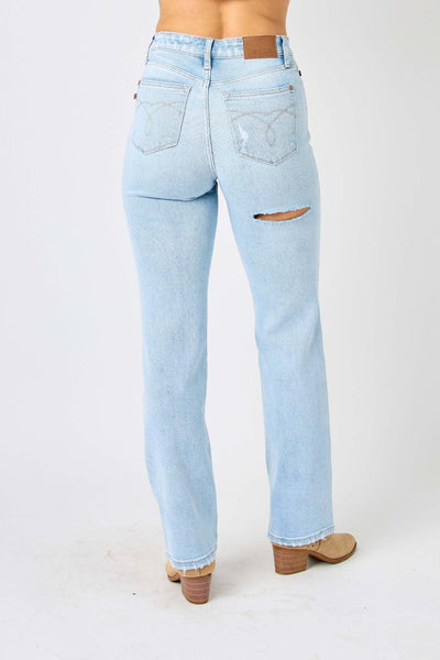 Judy Blue Full Size High Waist Distressed Straight Jeans - AMIClubwear