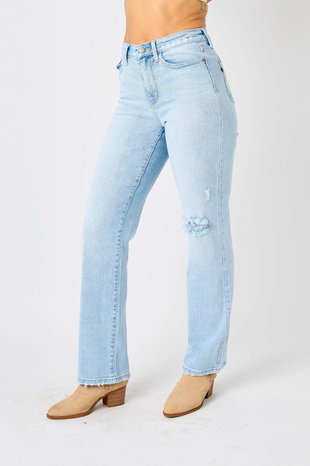 Judy Blue Full Size High Waist Distressed Straight Jeans - AMIClubwear