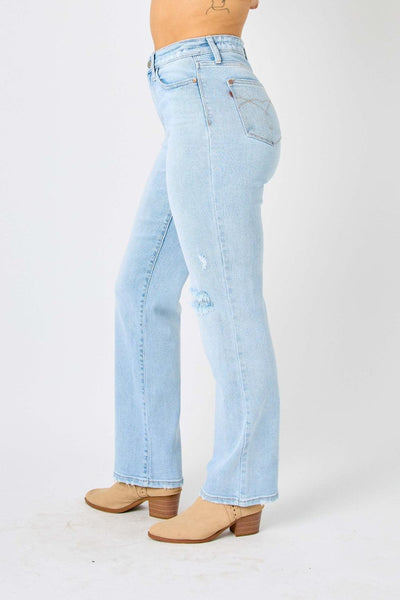 Judy Blue Full Size High Waist Distressed Straight Jeans - AMIClubwear