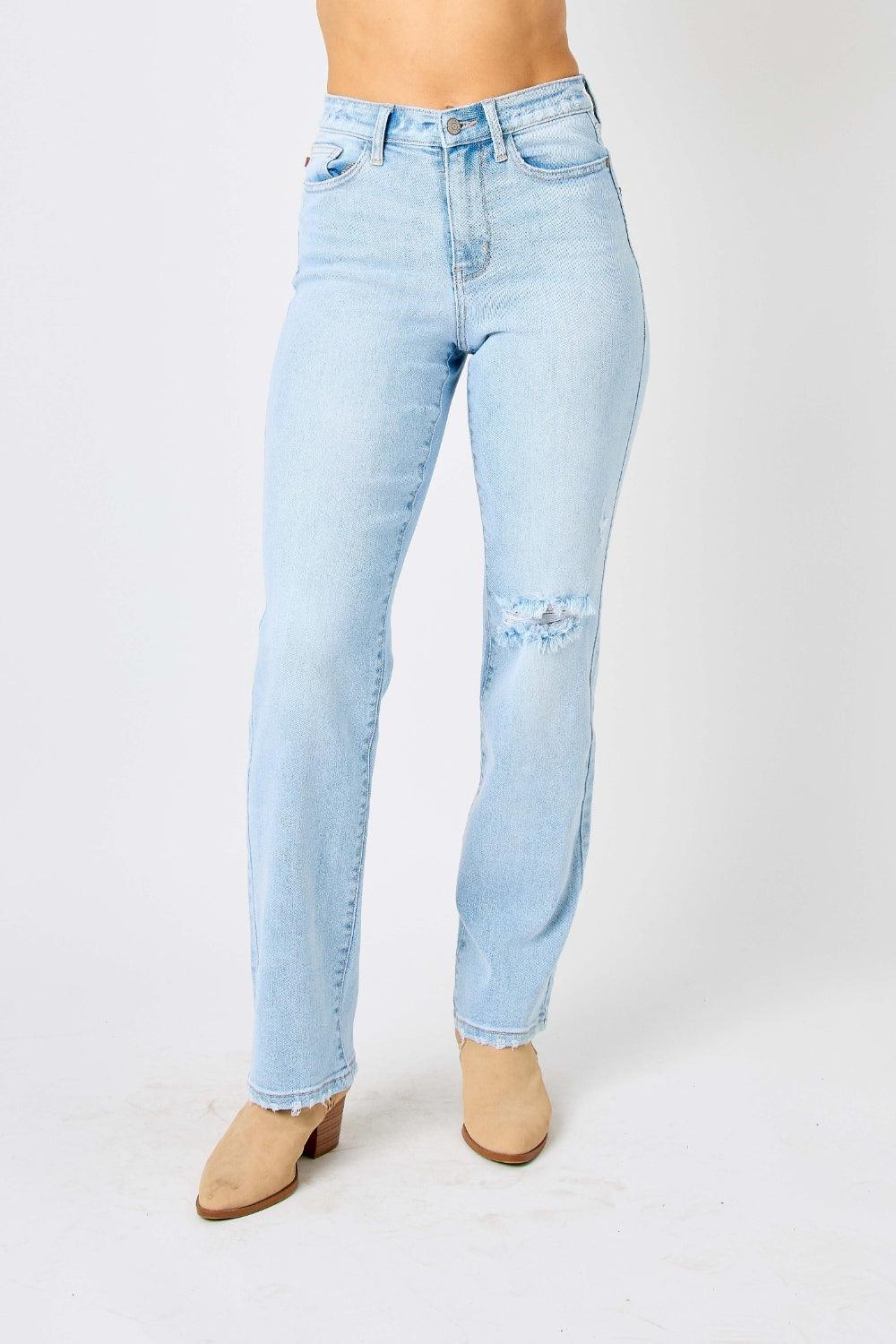 Judy Blue Full Size High Waist Distressed Straight Jeans - AMIClubwear