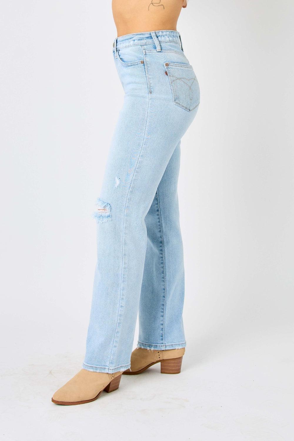 Judy Blue Full Size High Waist Distressed Straight Jeans - AMIClubwear