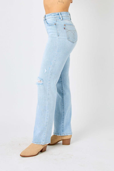 Judy Blue Full Size High Waist Distressed Straight Jeans - AMIClubwear