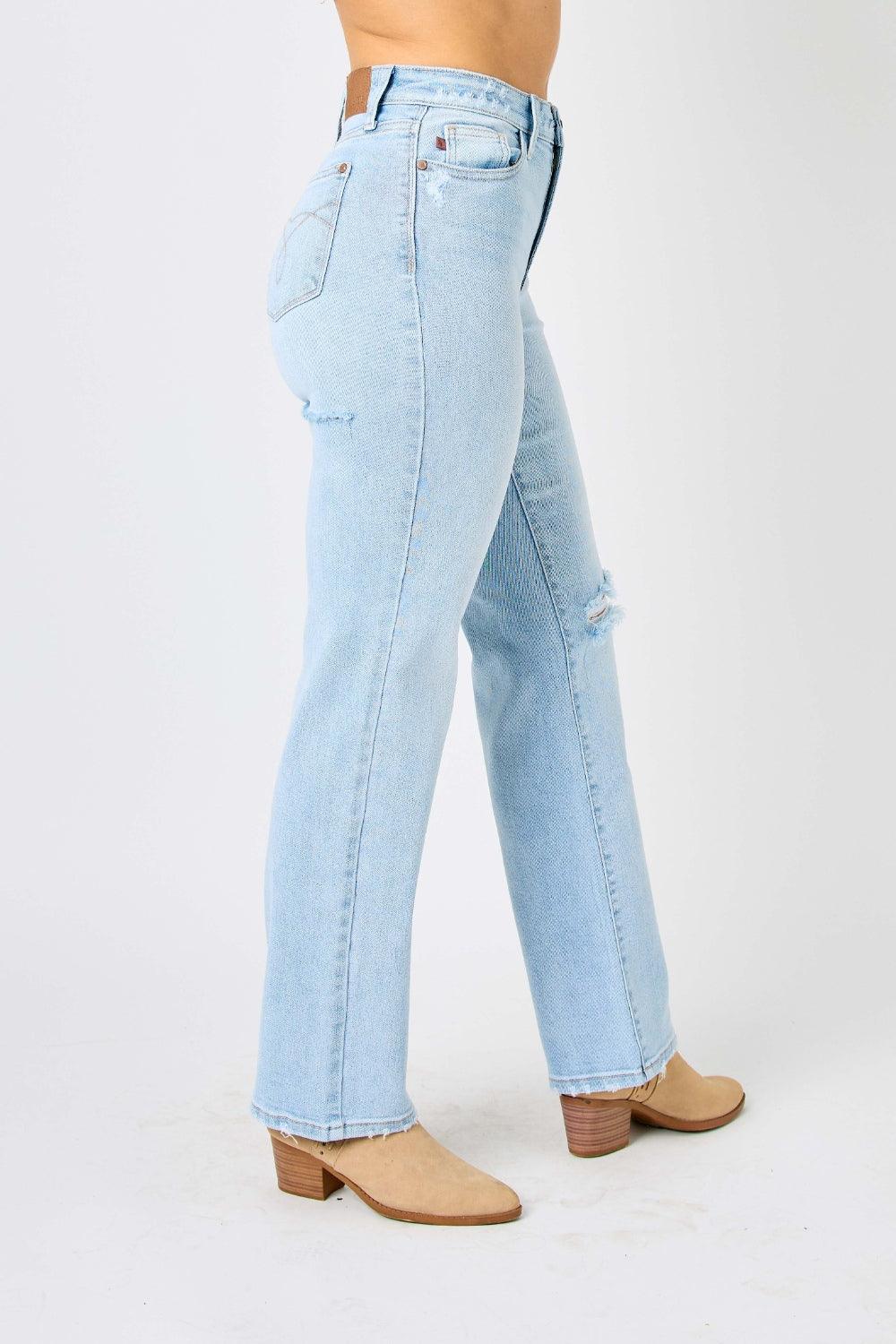 Judy Blue Full Size High Waist Distressed Straight Jeans - AMIClubwear