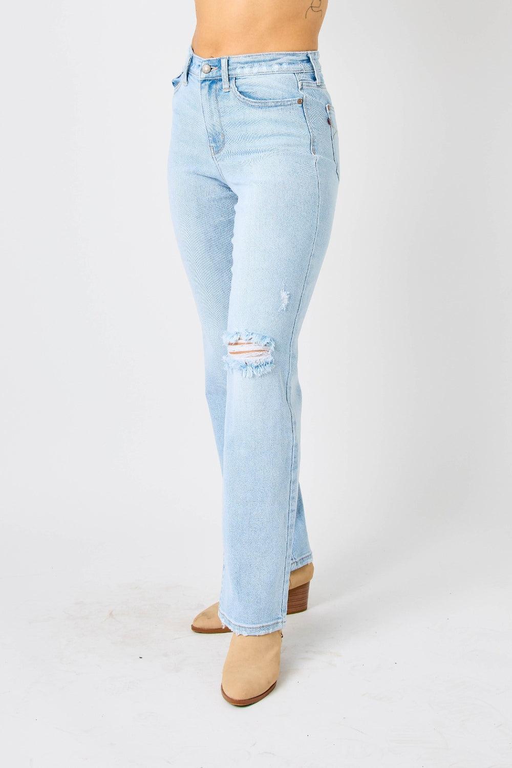 Judy Blue Full Size High Waist Distressed Straight Jeans - AMIClubwear