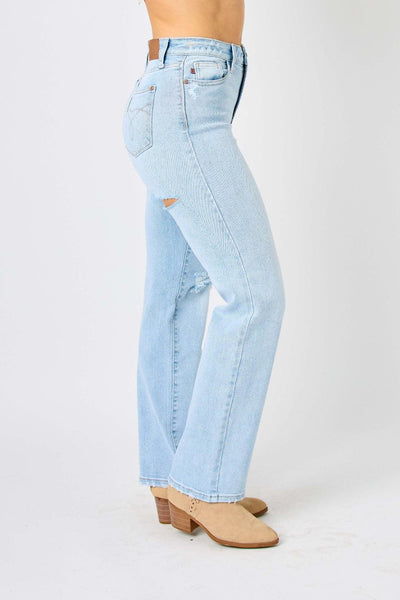 Judy Blue Full Size High Waist Distressed Straight Jeans - AMIClubwear