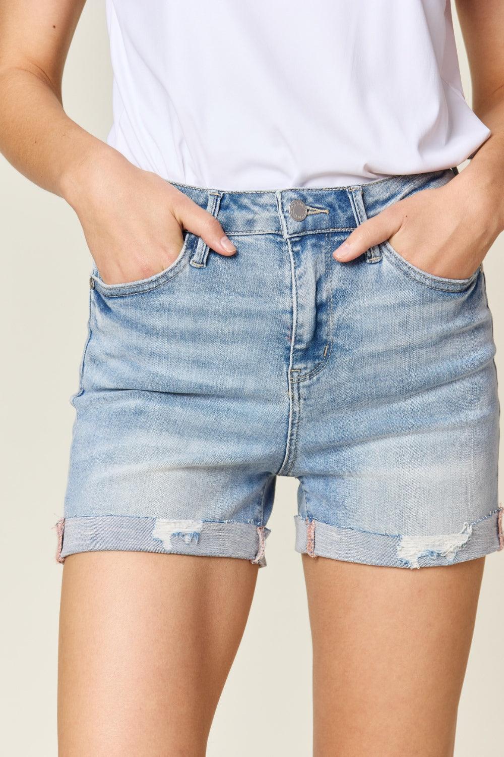 Judy Blue Full Size High Waist Rolled Denim Shorts - AMIClubwear