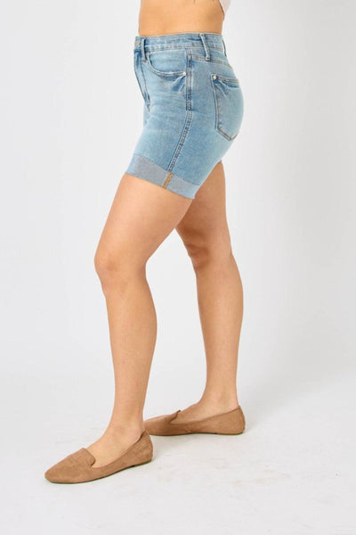 Judy Blue Full Size Tummy Control Denim Shorts - AMIClubwear