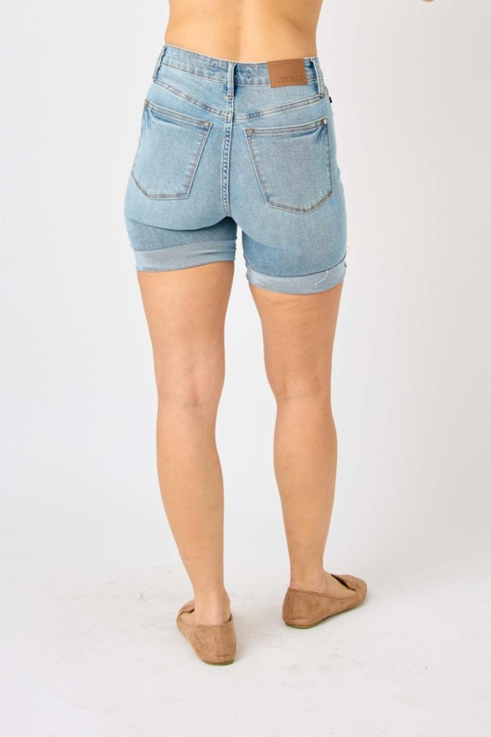 Judy Blue Full Size Tummy Control Denim Shorts - AMIClubwear