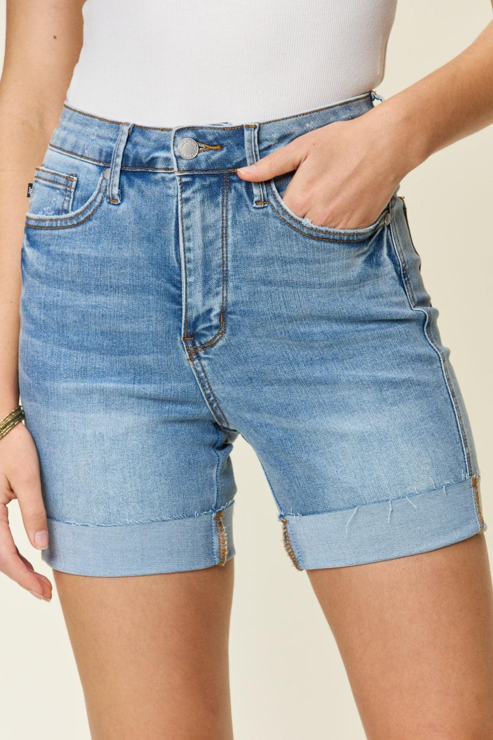 Judy Blue Full Size Tummy Control High Waist Denim Shorts - AMIClubwear