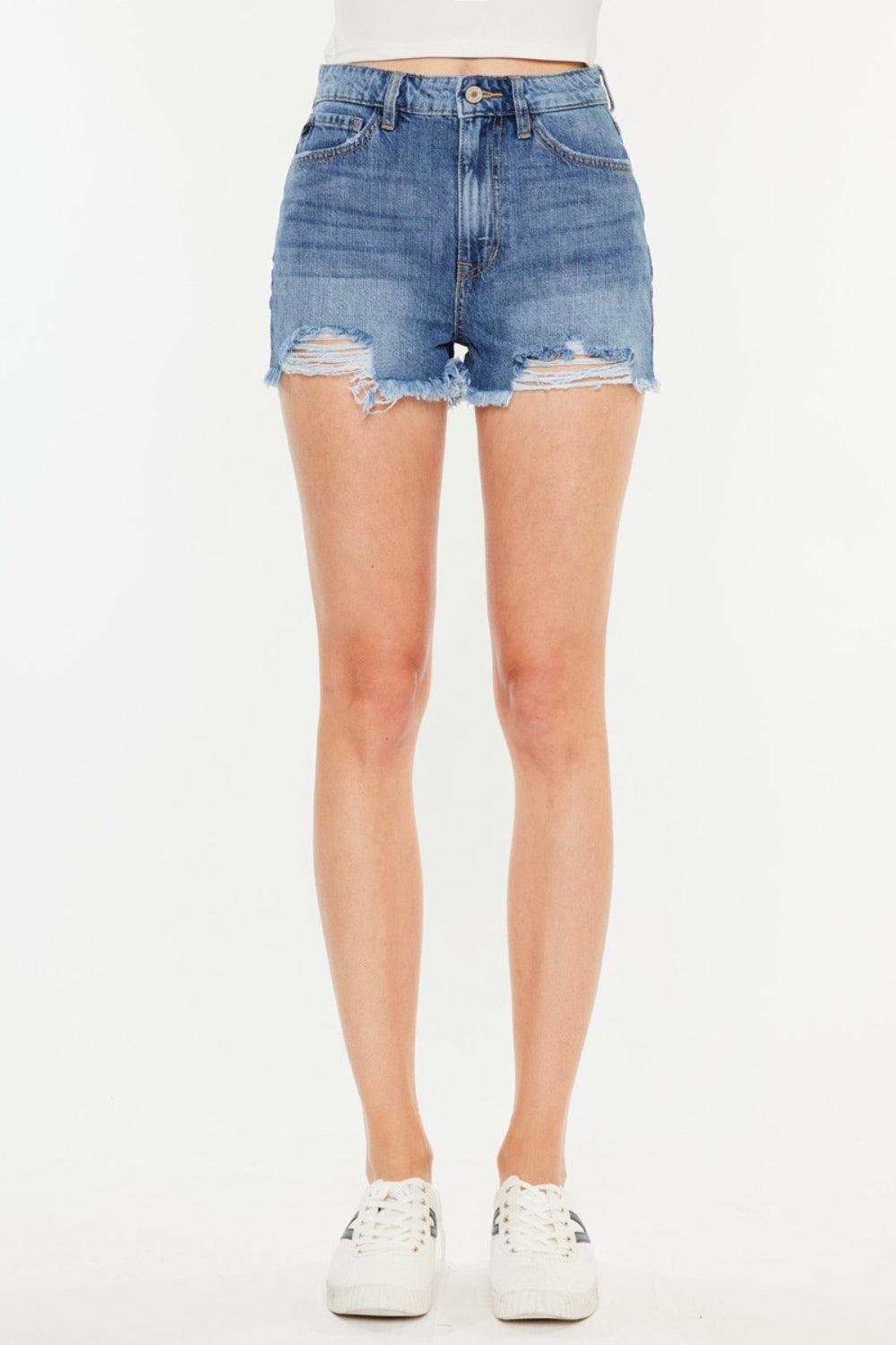 Kancan Distressed Raw Hem High Waist Denim Shorts - AMIClubwear