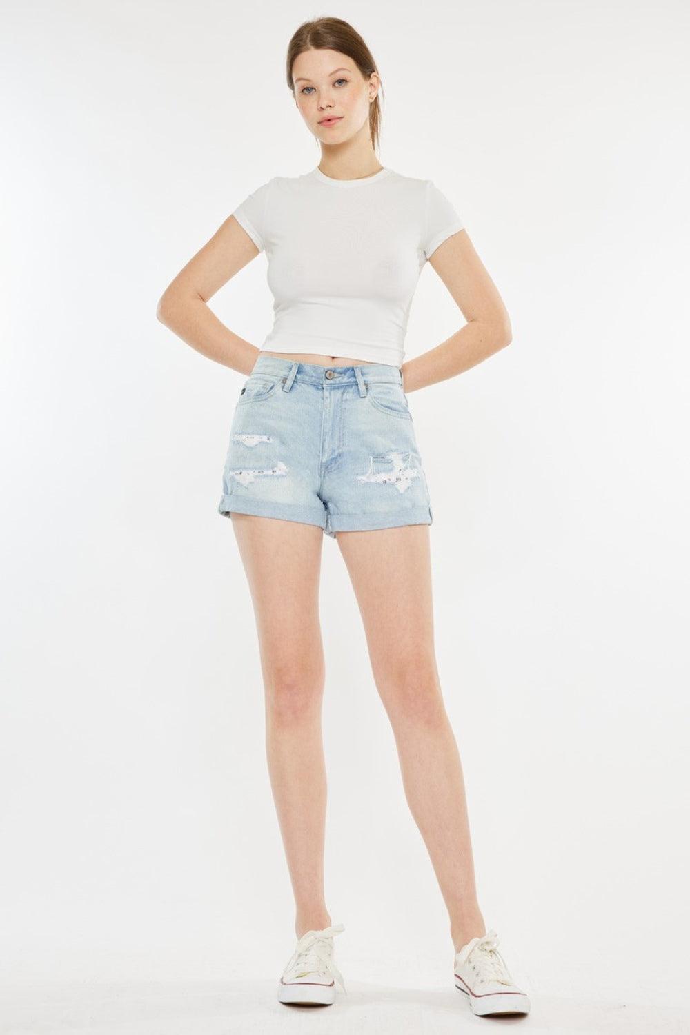 Kancan High Rise Repaired Mom Denim Shorts - AMIClubwear