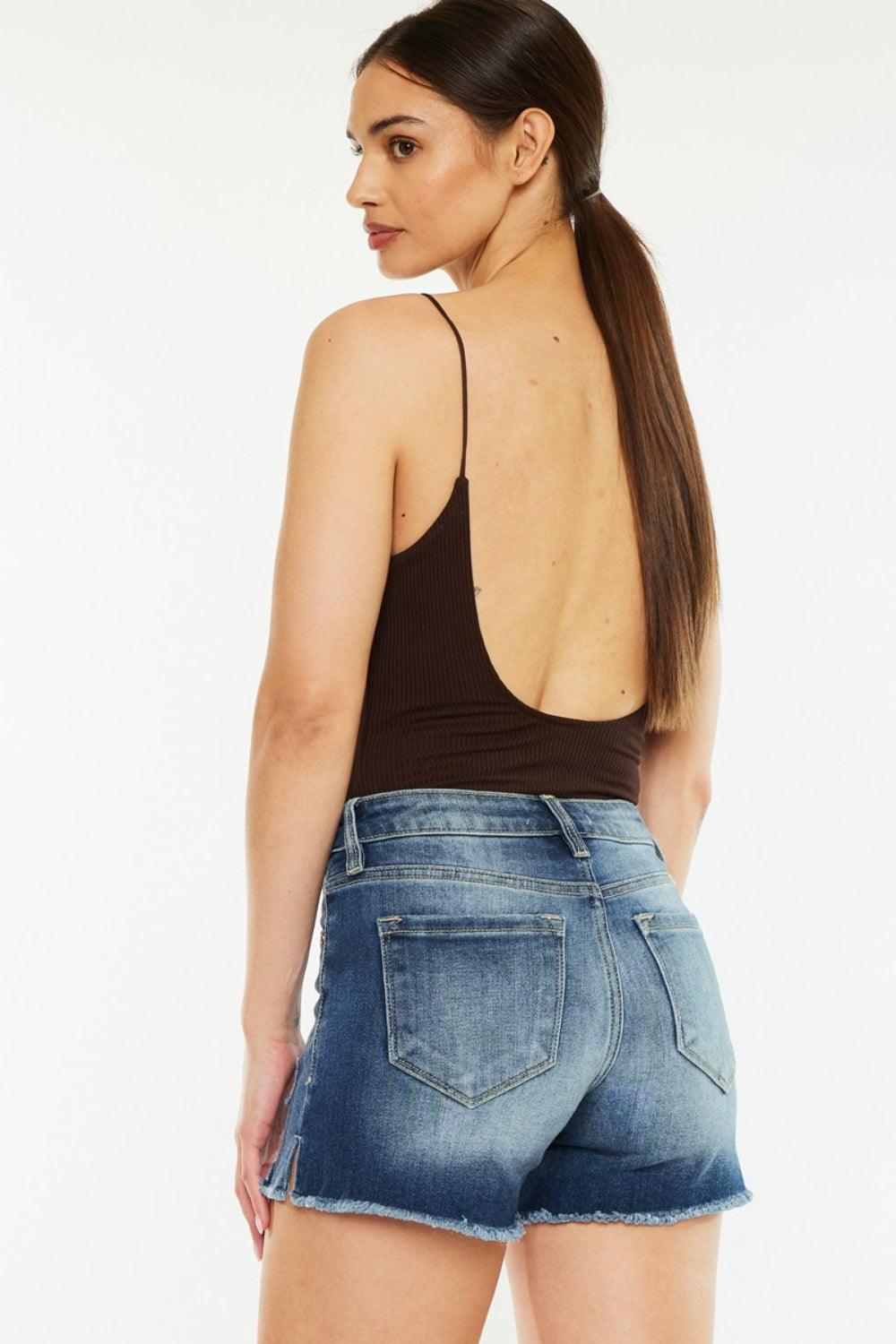 Kancan High Waist Raw Hem Denim Shorts - AMIClubwear