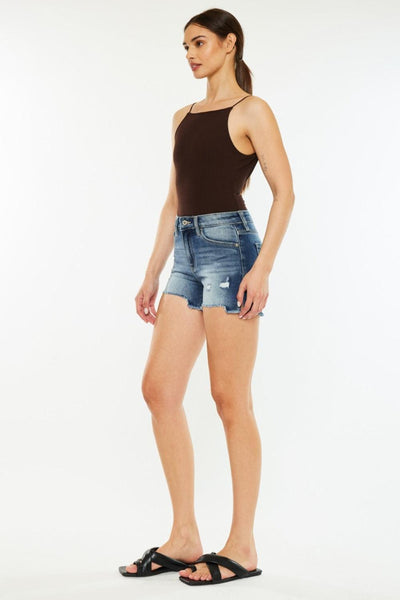 Kancan High Waist Raw Hem Denim Shorts - AMIClubwear