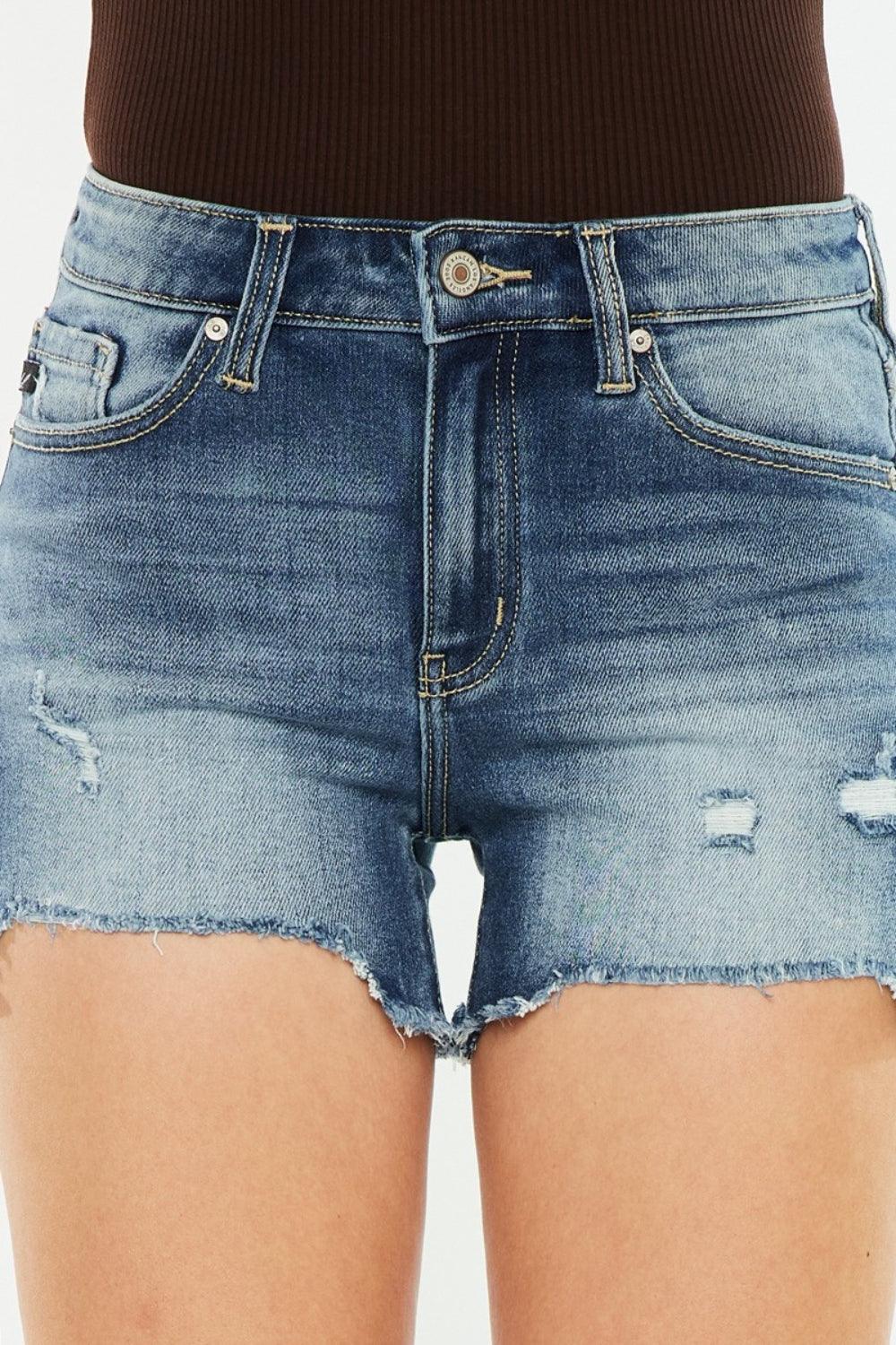 Kancan High Waist Raw Hem Denim Shorts - AMIClubwear