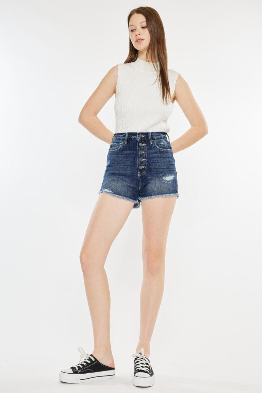 Kancan Raw Hem High Waist Denim Shorts main image 0
