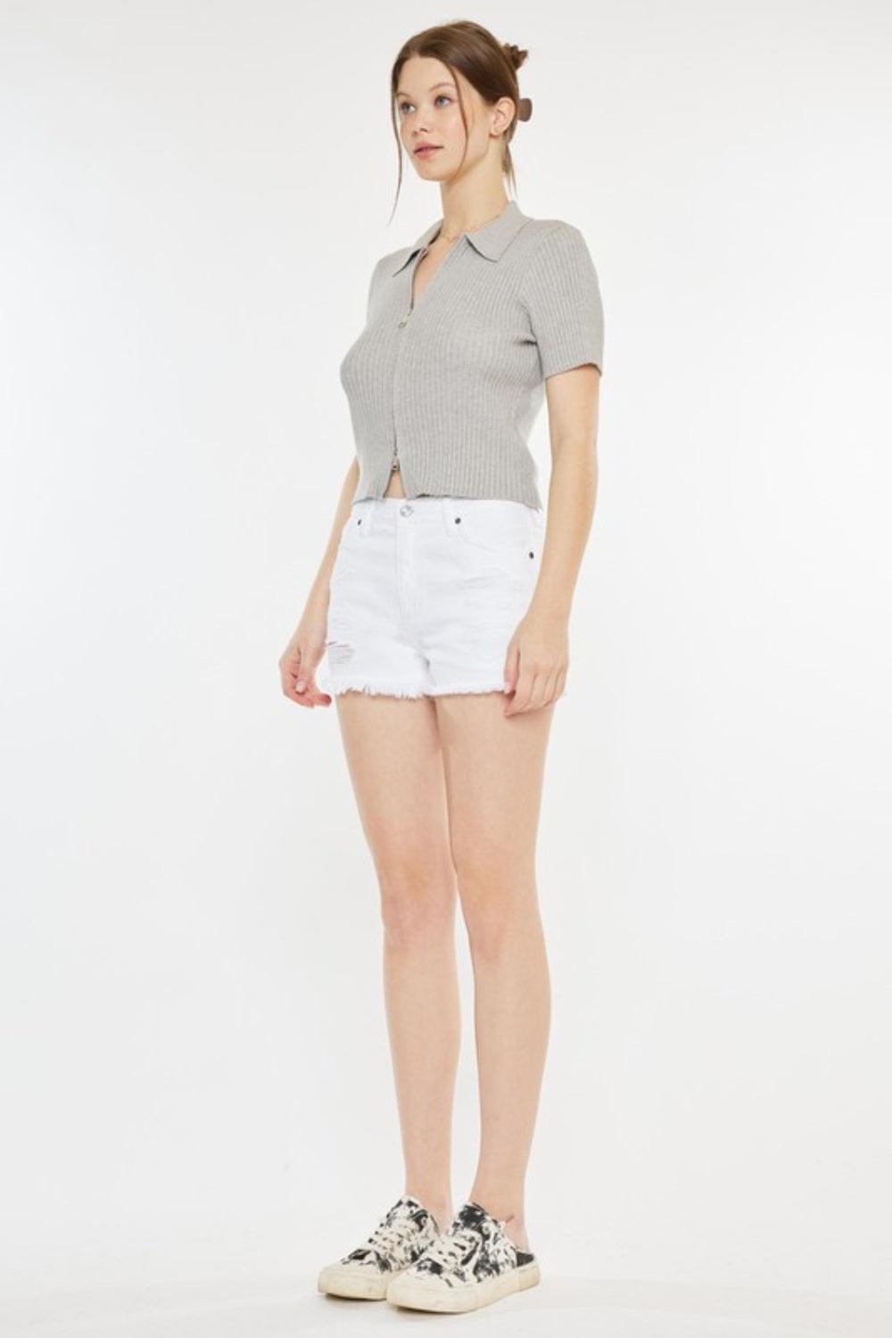 Kancan Raw Hem Distressed Denim Shorts - AMIClubwear