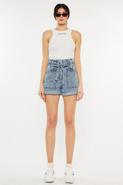 Kancan Ultra High Rise Paperbag Denim Shorts - AMIClubwear