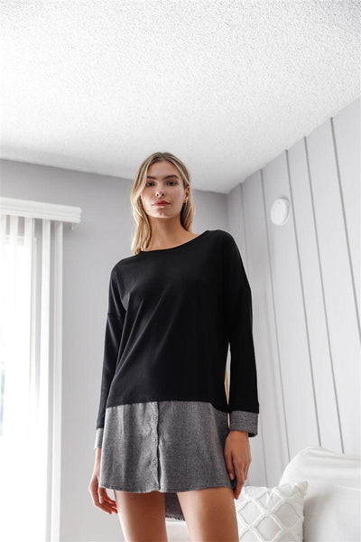 Knit Combo Long Sleeve Sweater Dress - AMIClubwear