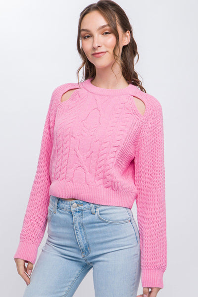 Knit Pullover Sweater With Cold Shoulder Detail - AMIClubwear