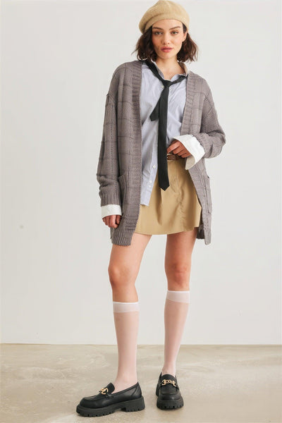 Knit Two Pocket Long Sleeve Open Front Cardigan - AMIClubwear