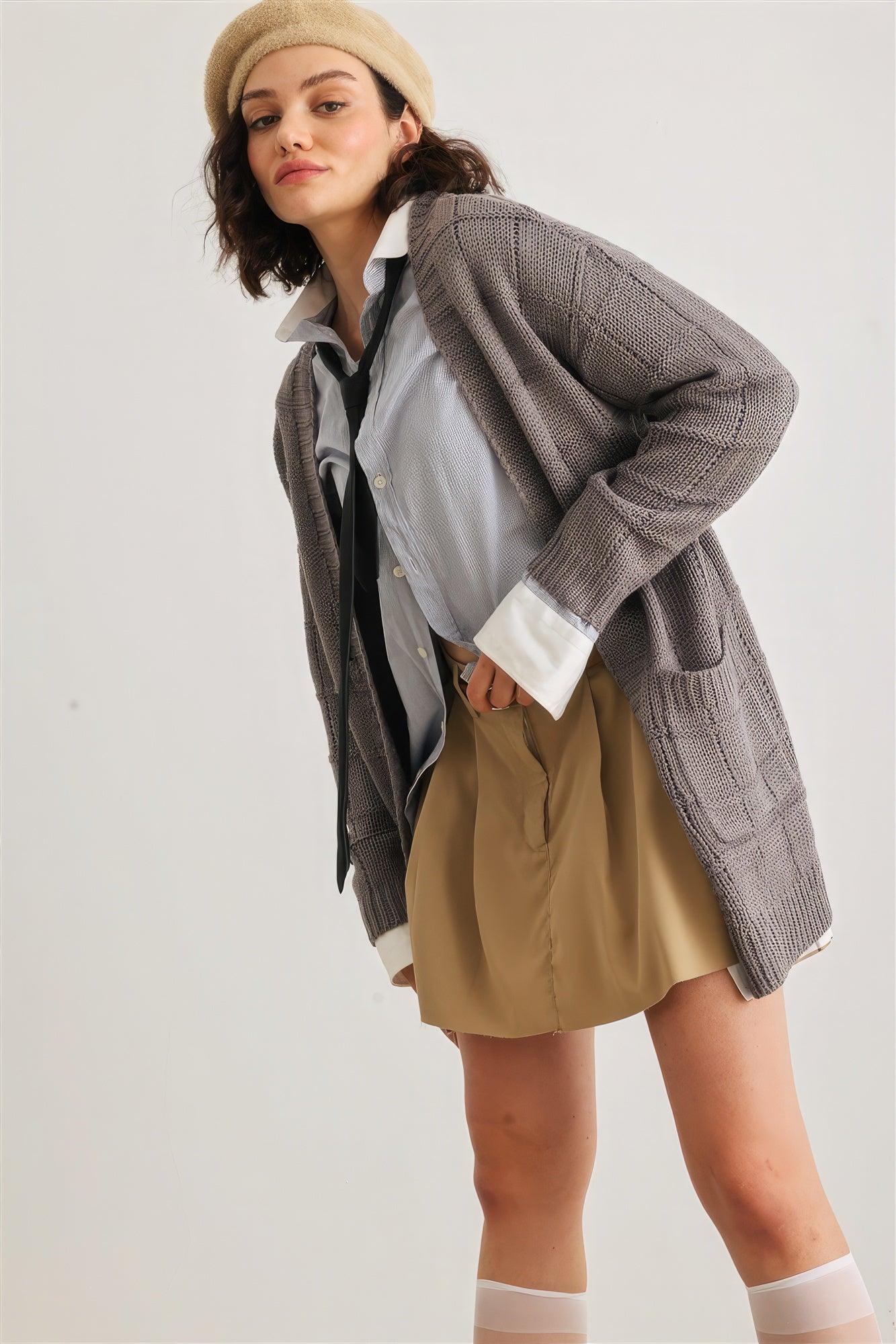 Knit Two Pocket Long Sleeve Open Front Cardigan - AMIClubwear