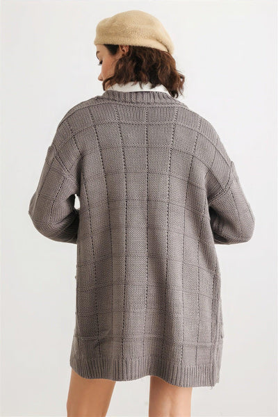 Knit Two Pocket Long Sleeve Open Front Cardigan - AMIClubwear