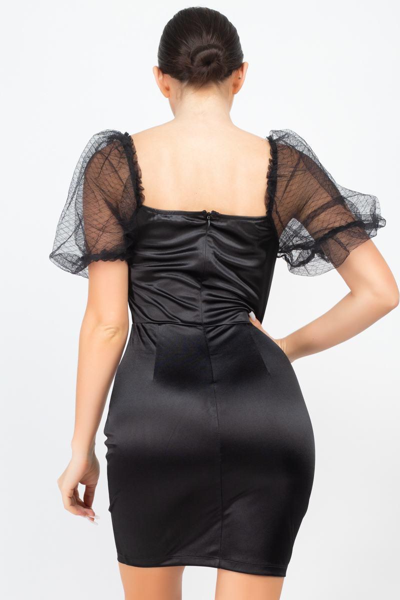 Lace Sleeves Back Zipped Mini Dress - AMIClubwear