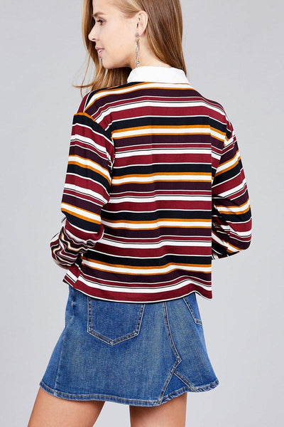 Ladies fashion long sleeve multi striped dty brushed shirts - AMIClubwear