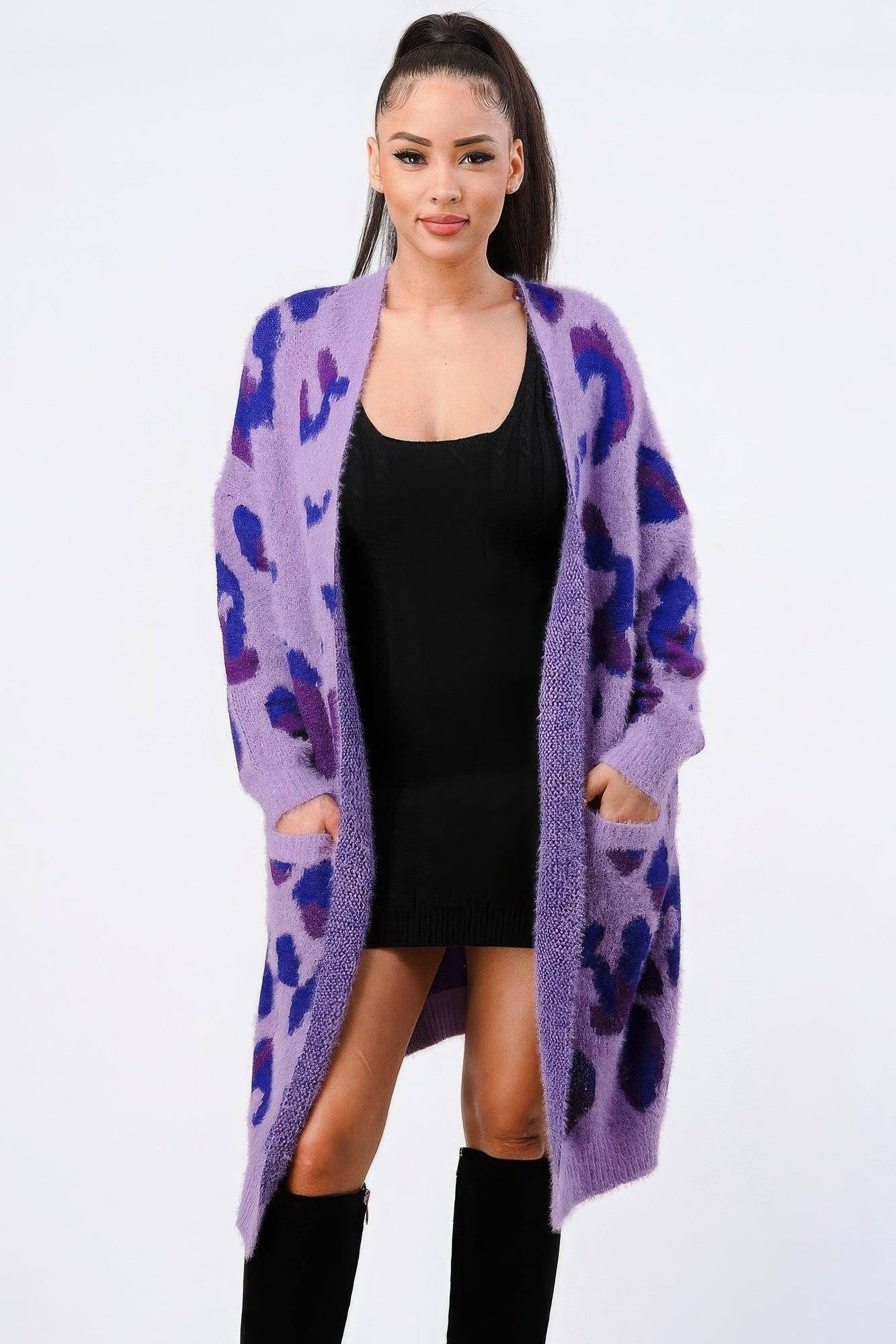 Leopard Angora Sweater Oversized Cardigan - AMIClubwear