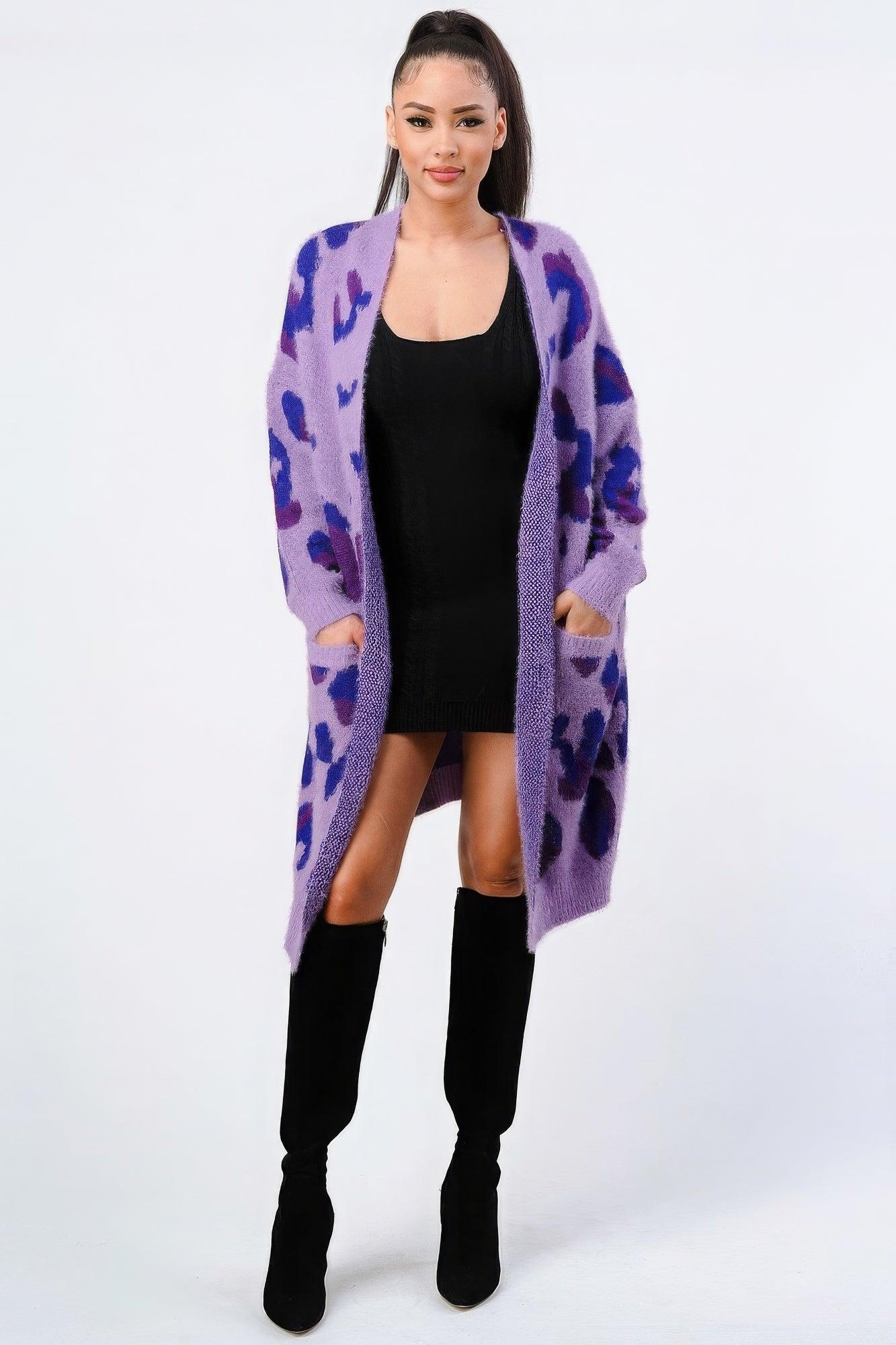 Leopard Angora Sweater Oversized Cardigan - AMIClubwear