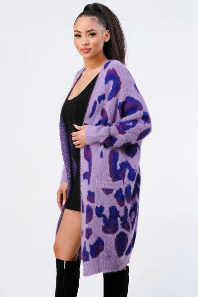 Leopard Angora Sweater Oversized Cardigan - AMIClubwear