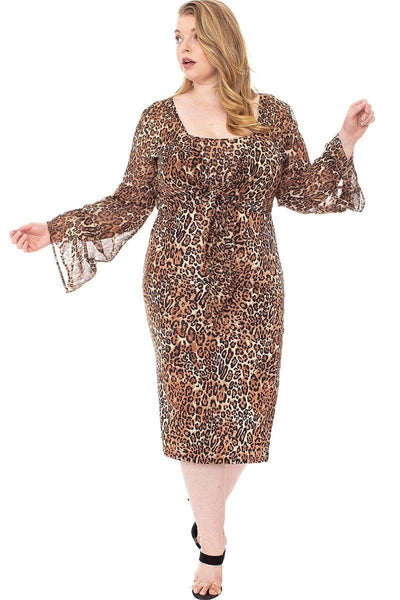 Leopard Print Cardigan & Dress Plus Size Set - AMIClubwear