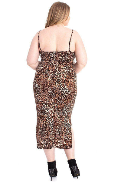 Leopard Print Cardigan & Dress Plus Size Set - AMIClubwear