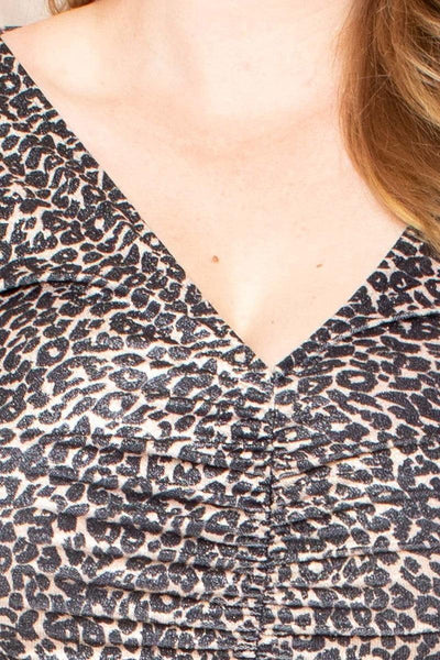 Leopard Print Shirring Plus Size Mini Dress - AMIClubwear