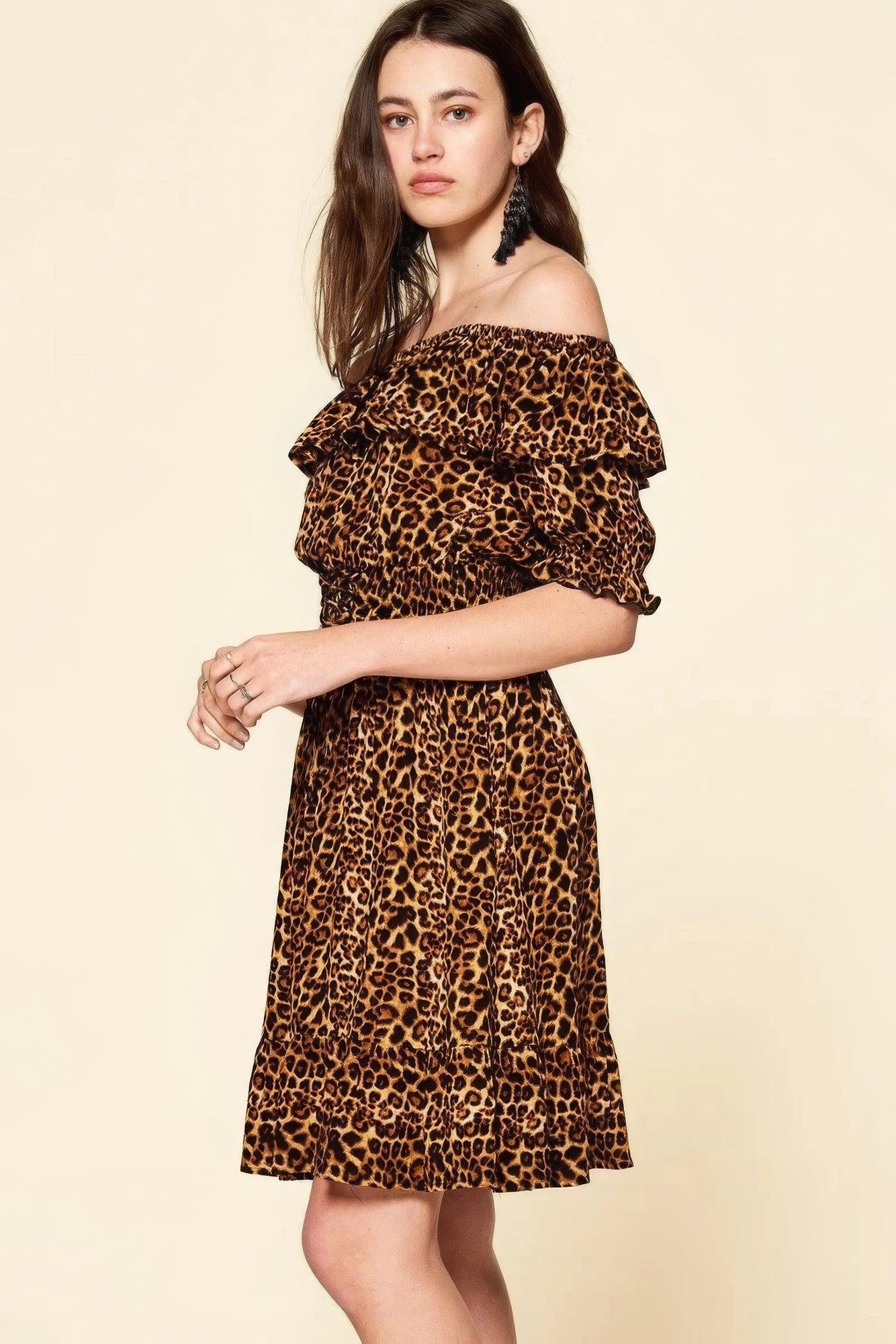 Leopard Printed Woven Dress - AMIClubwear