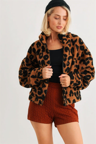 Leopard Teddy Zip-up Two Pocket Jacket - AMIClubwear