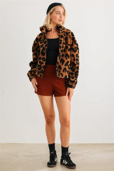 Leopard Teddy Zip-up Two Pocket Jacket - AMIClubwear