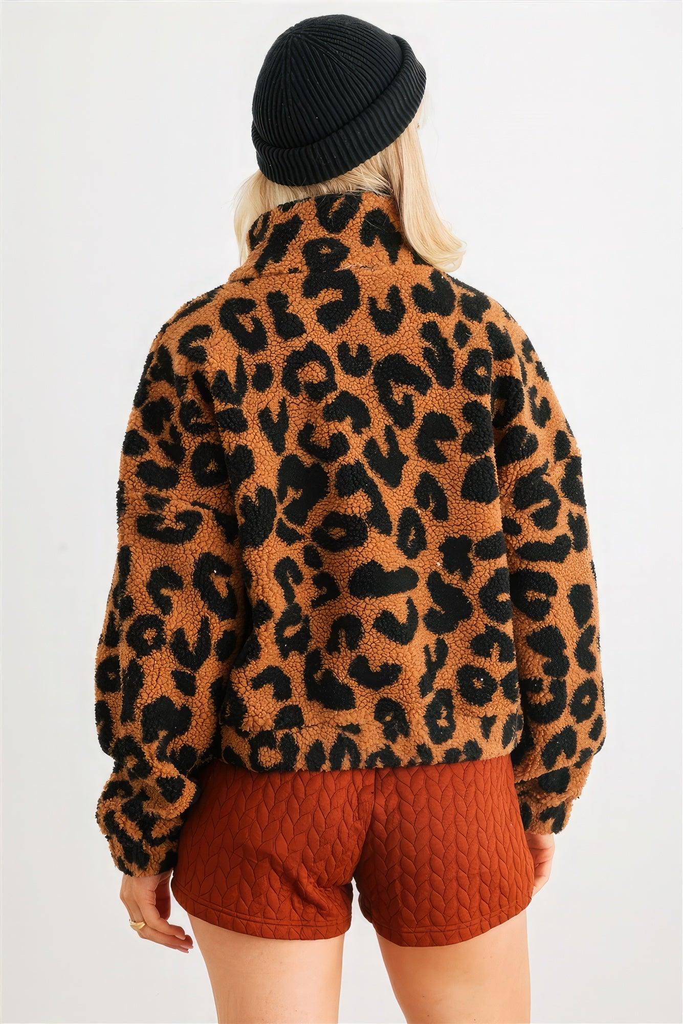 Leopard Teddy Zip-up Two Pocket Jacket - AMIClubwear