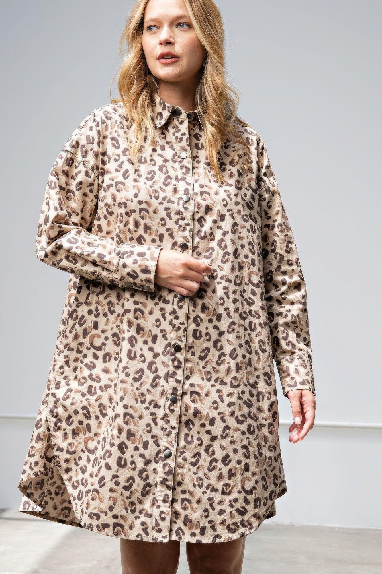 Leopard/animal Printed Shirt Dress - AMIClubwear