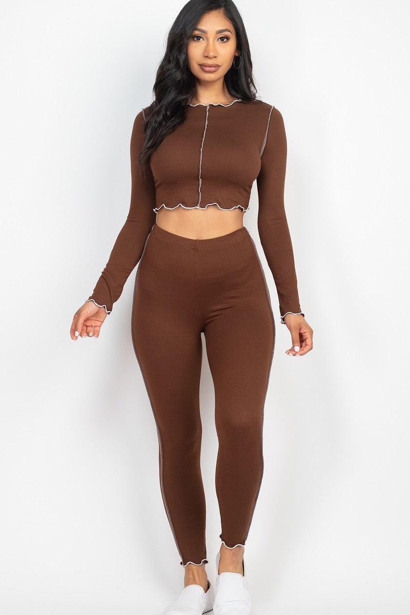 Lettuce Edge Crop Top & Leggings Set - AMIClubwear