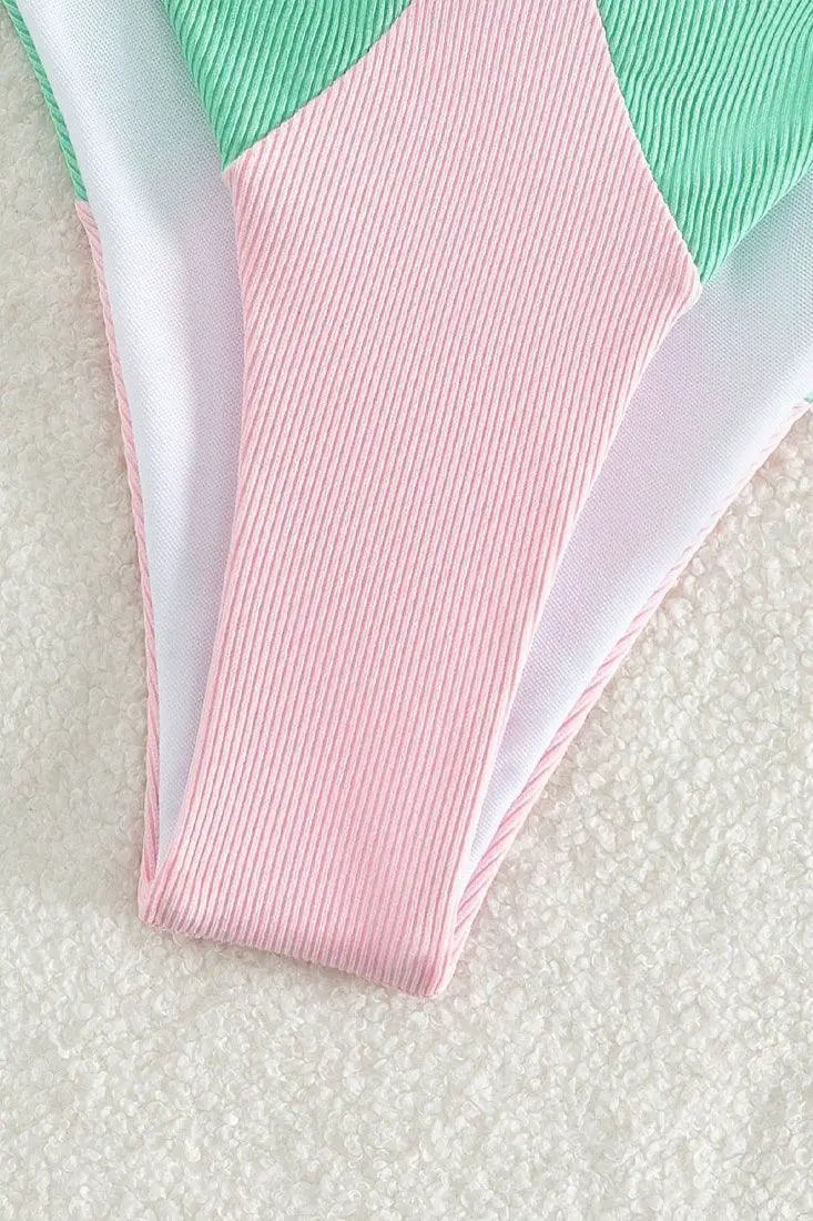 Light Pink Mint Rhinestone Gem Strappy Cheeky 2Pc Swimsuit Bikini